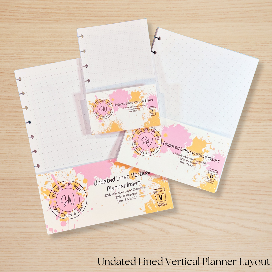 Undated Lined Vertical Planner Insert