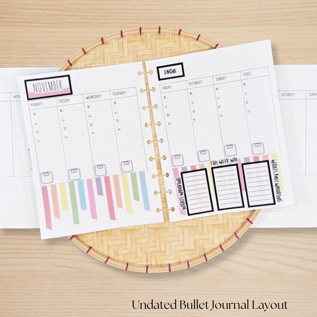 Undated Bullet Journal Planner Insert